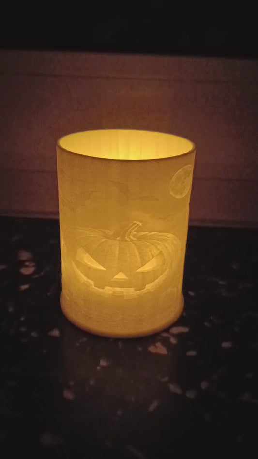 Halloween Lithophane LED-Teelichthalter - Kürbis