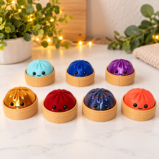Sieben 3D-gedruckte Überraschungs-Dumpling-Klicker