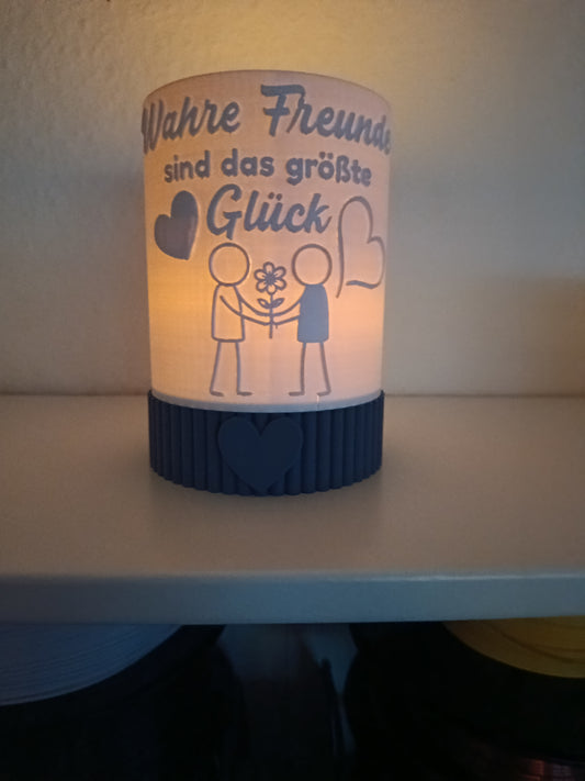 Windlicht "Wahre Freunde sind das größte Glück" | Handgefertigte Dekoleuchte | Geschenkidee | LED-Teelicht