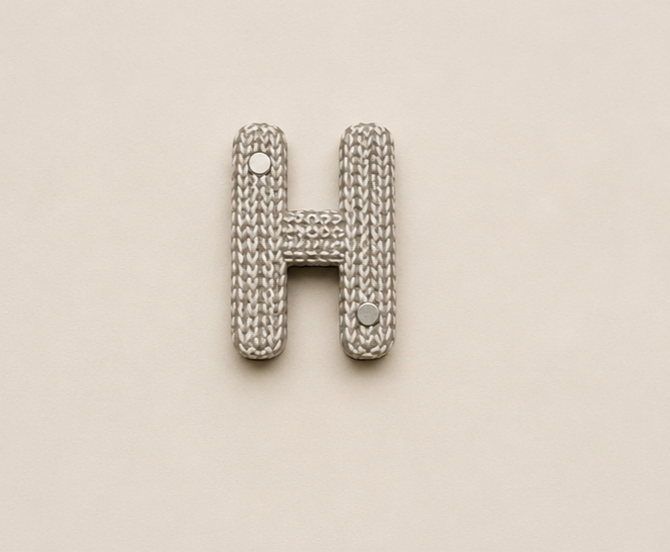 Rückseite des Buchstaben-Magneten H mit zwei sichtbaren Magneten